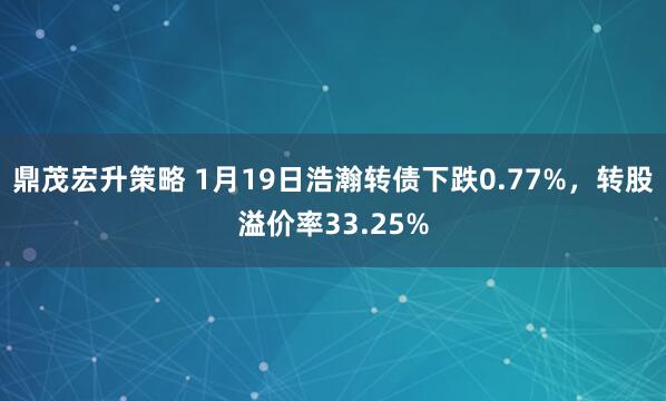 鼎茂宏升策略 1月19日浩瀚转债下跌0.77%，转股溢价率33.25%